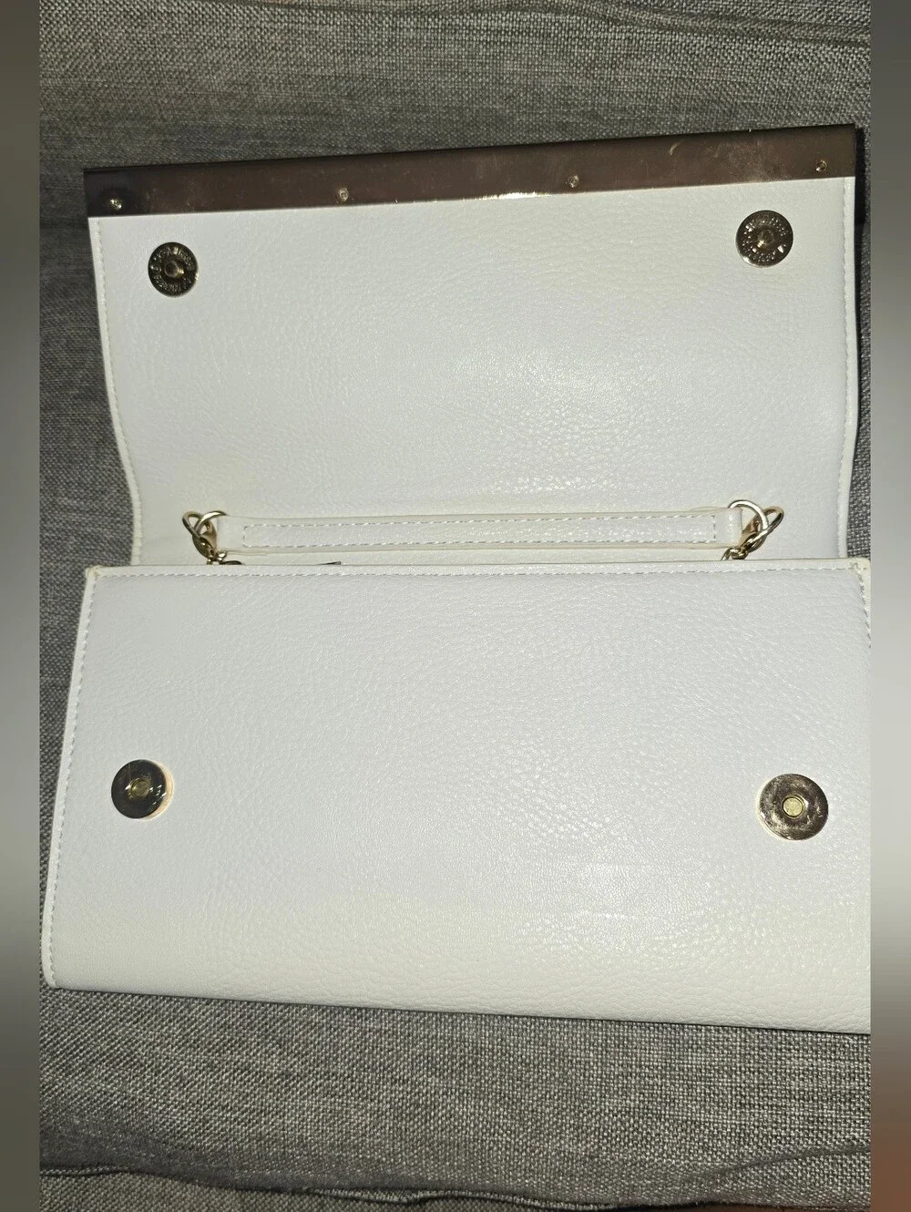 Madison West White Clutch with Gold Chain Strap